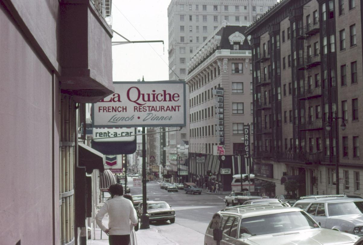 #205 La Quiche French Restaurant at Hotel Bellevue, Taylor Street at Geary Street, 1971.