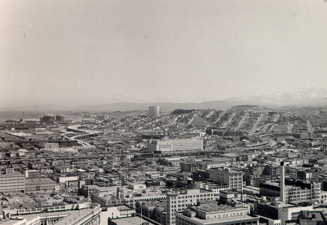 #127 View south from the St. Francis Tower, 1971.