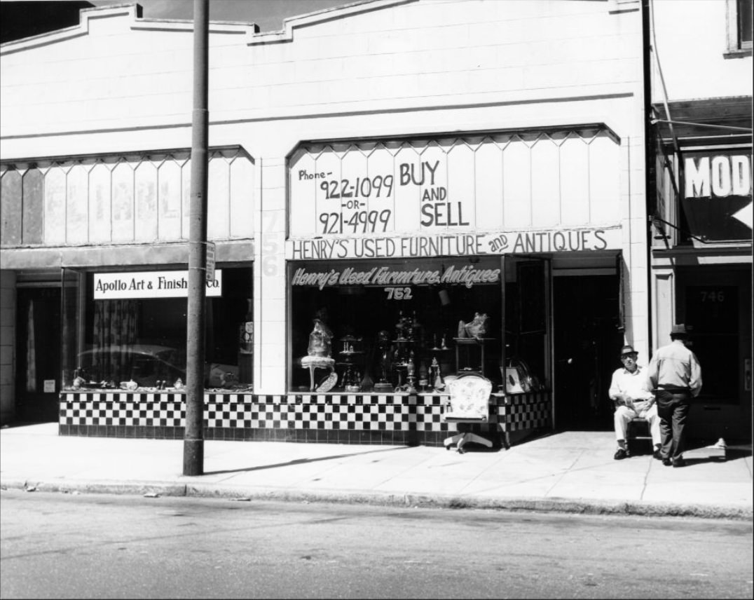 #36 Henry’s Used Furniture and Antiques store at 752 McAllister Street, 1971.