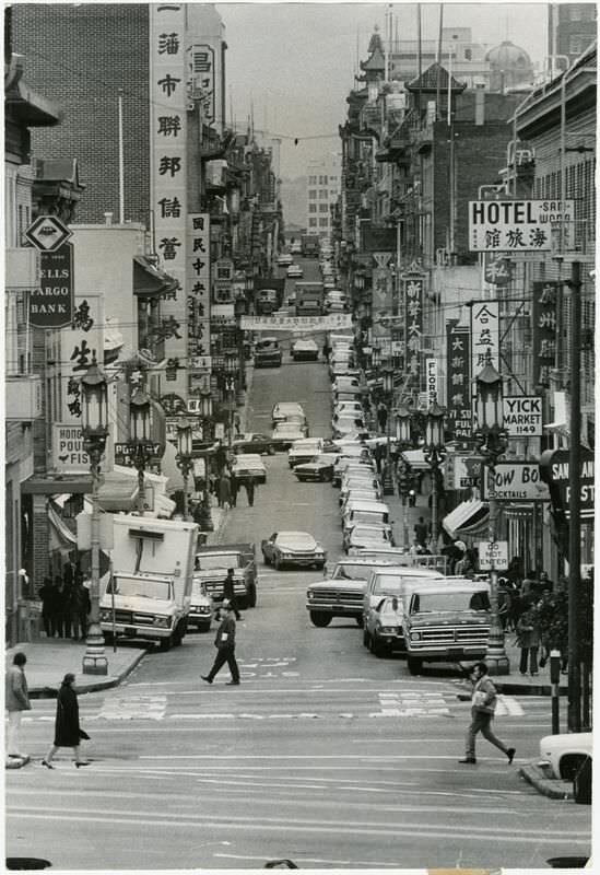 #1 View of Grant Avenue in Chinatown from Vallejo Street, 1972.
