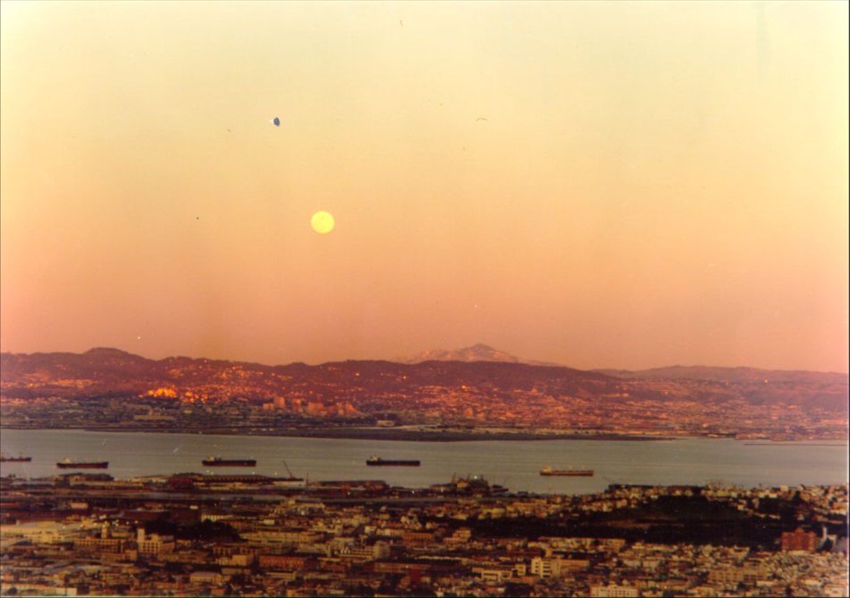 #155 View of the east bay from Twin Peaks during sunset, 1974.