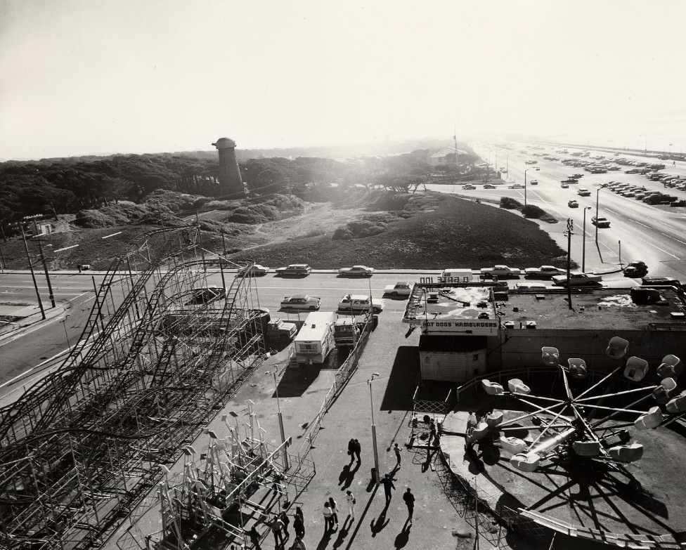 #158 Ocean Beach showing part of Playland and Golden Gate Park, 1971.