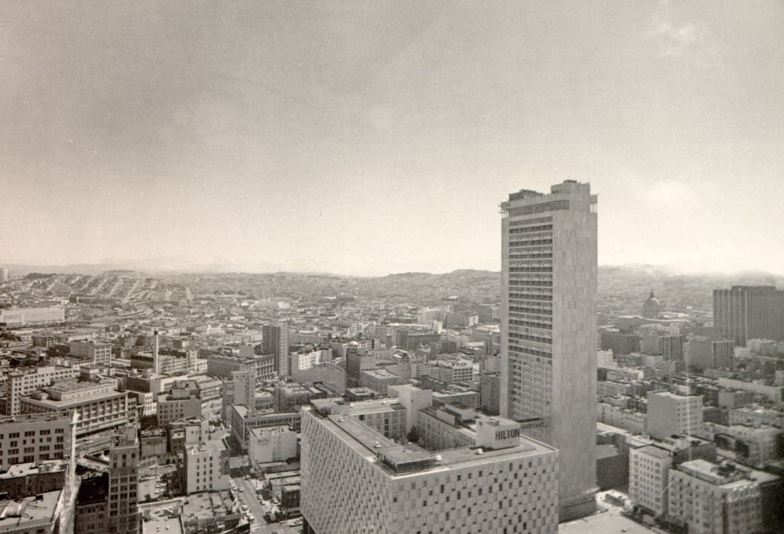 #159 View southwest from the St. Francis Tower, 1971.