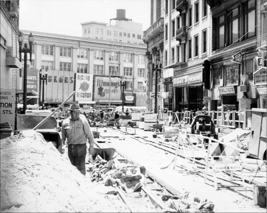 #166 Construction on Powell Street, 1973.