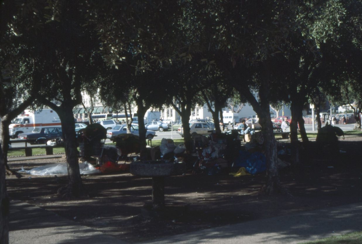 #108 Homeless in Civic Center Plaza, 1989.