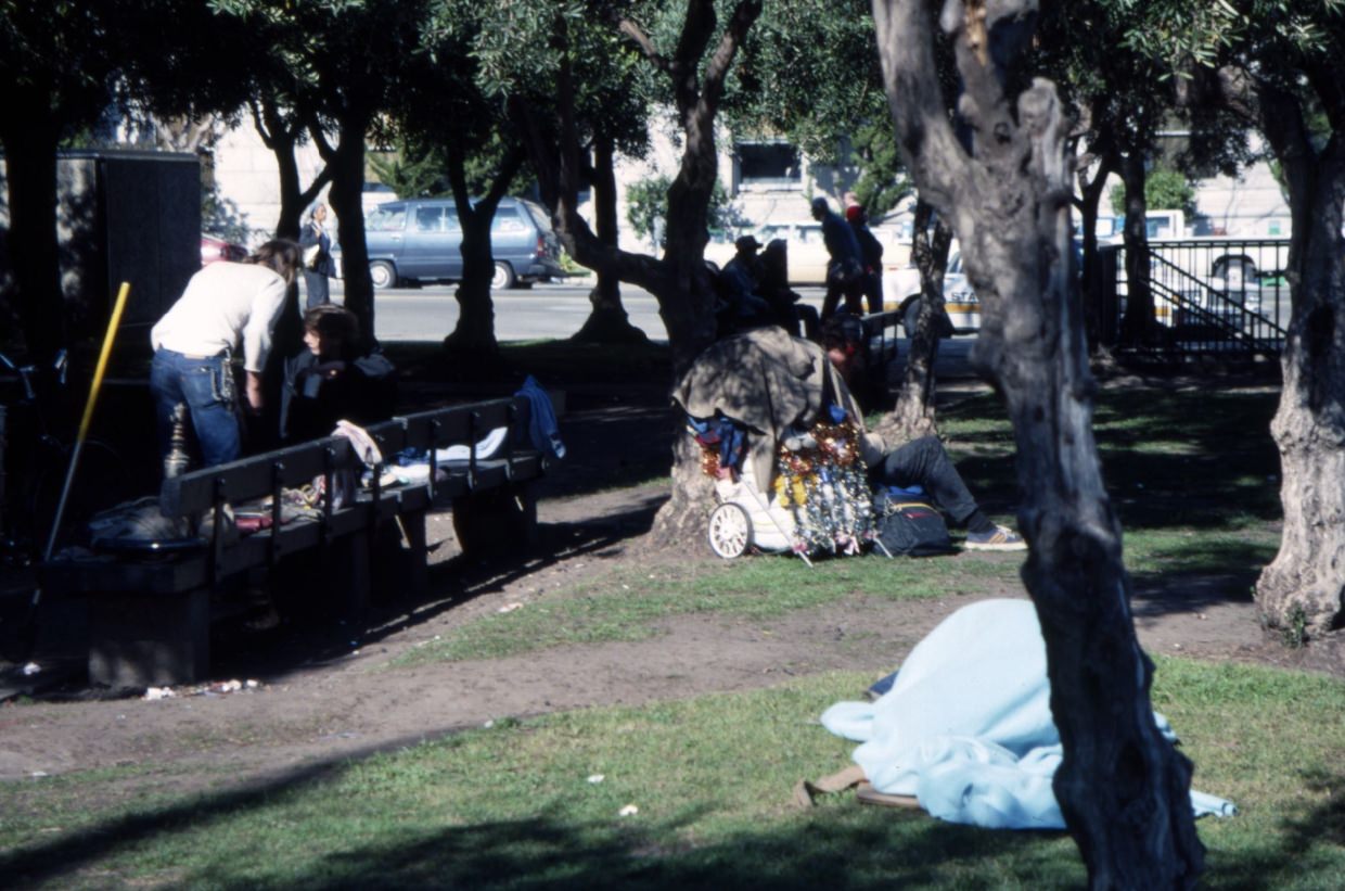 #109 Homeless in Civic Center Plaza, 1989.