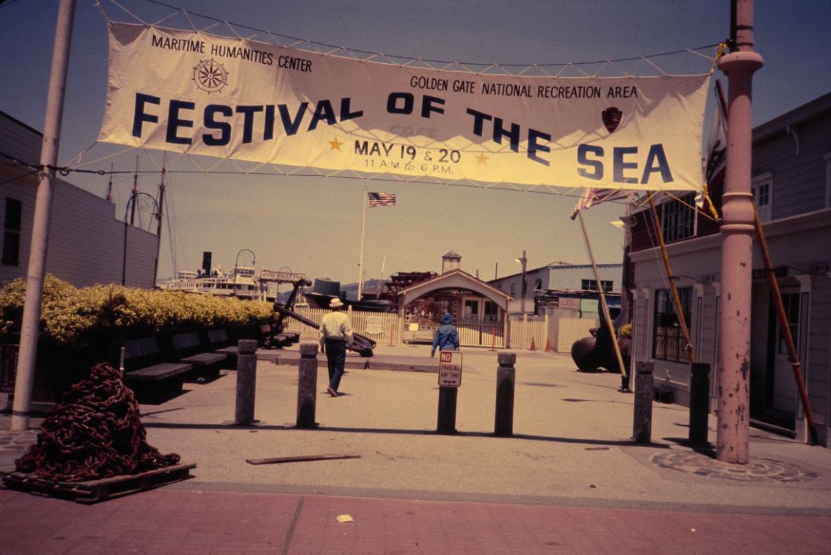 #120 Festival of the Sea banner at Hyde Street Pier, 1984.