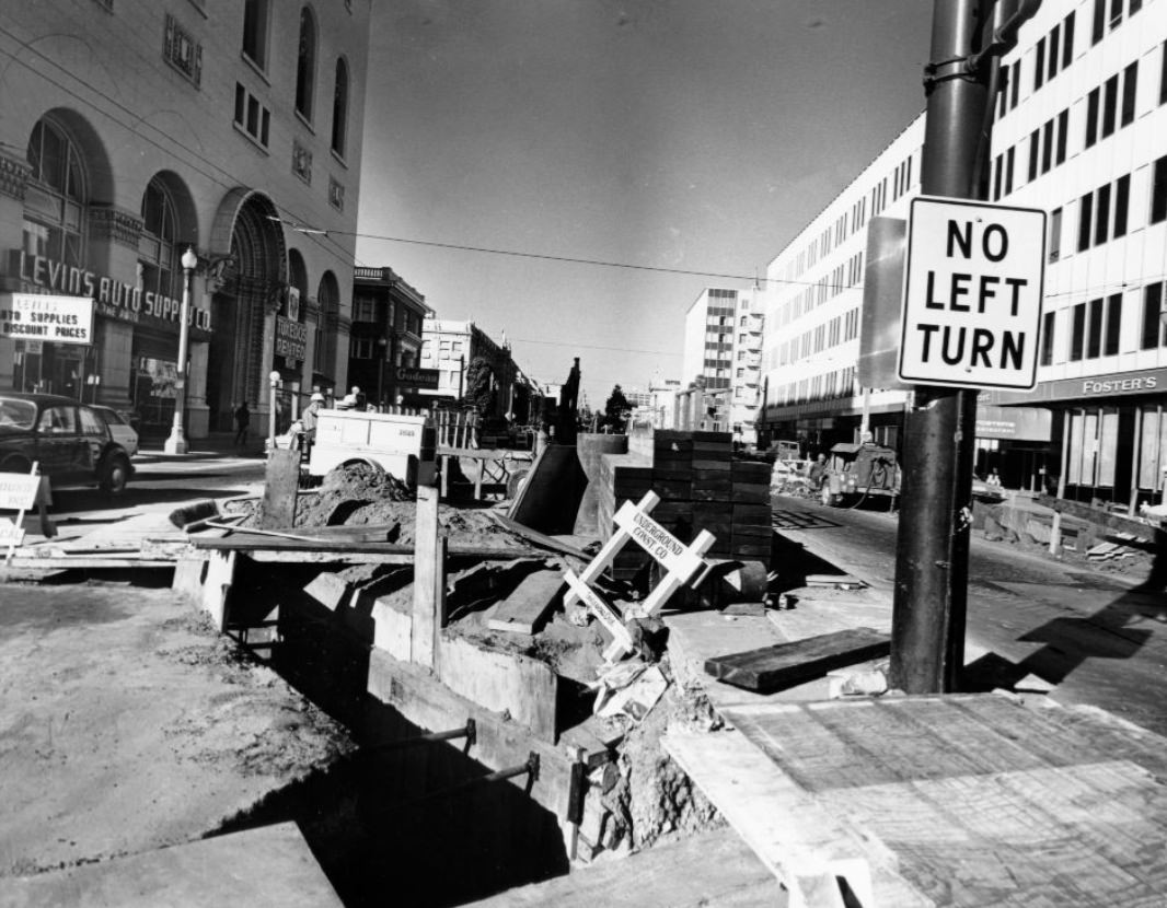 #40 Construction on Van Ness Avenue at Market Street, 1980