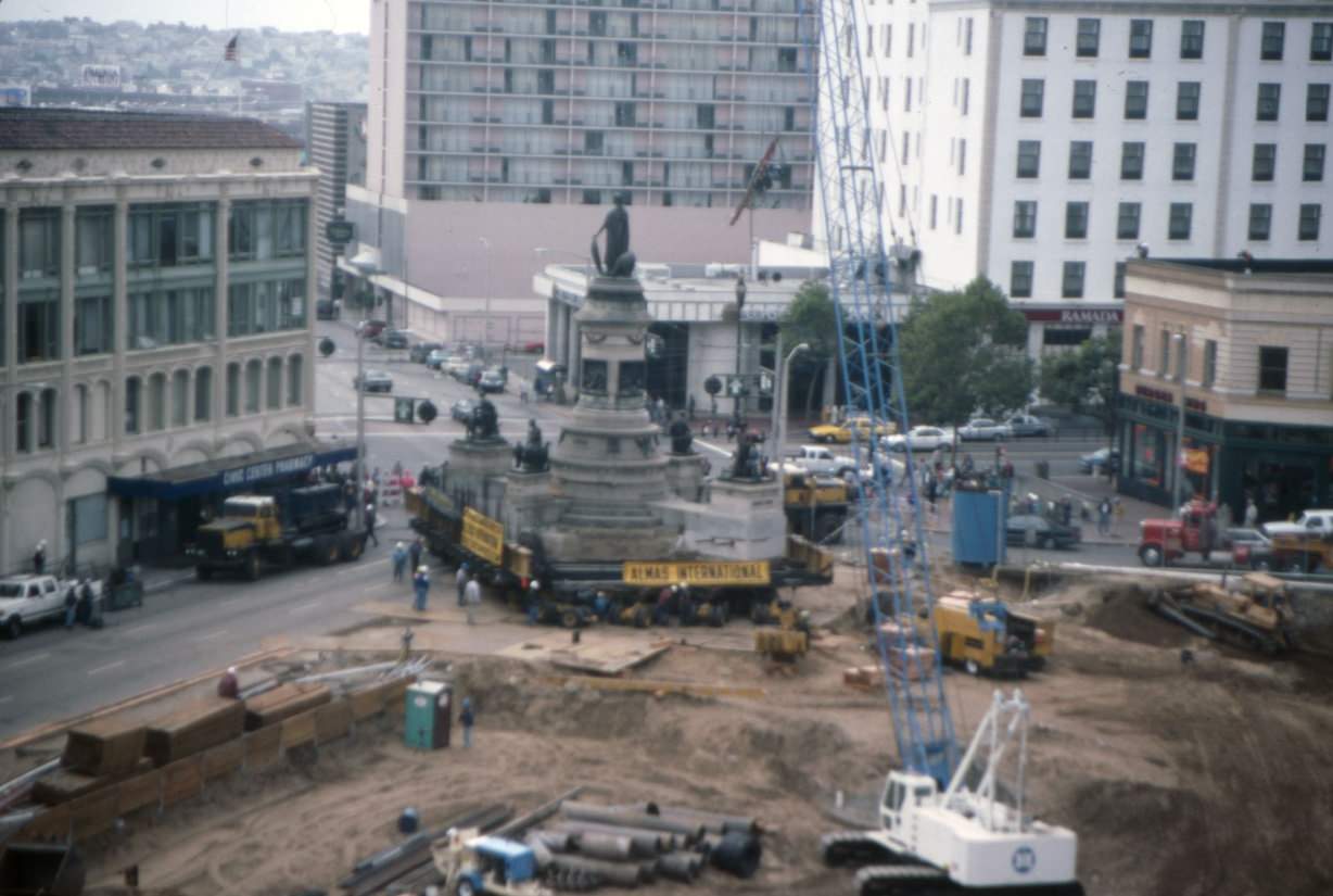 #55 Moving Pioneer Monument at the site of the new Main Library, Hyde Street and Grove Street, 1993.