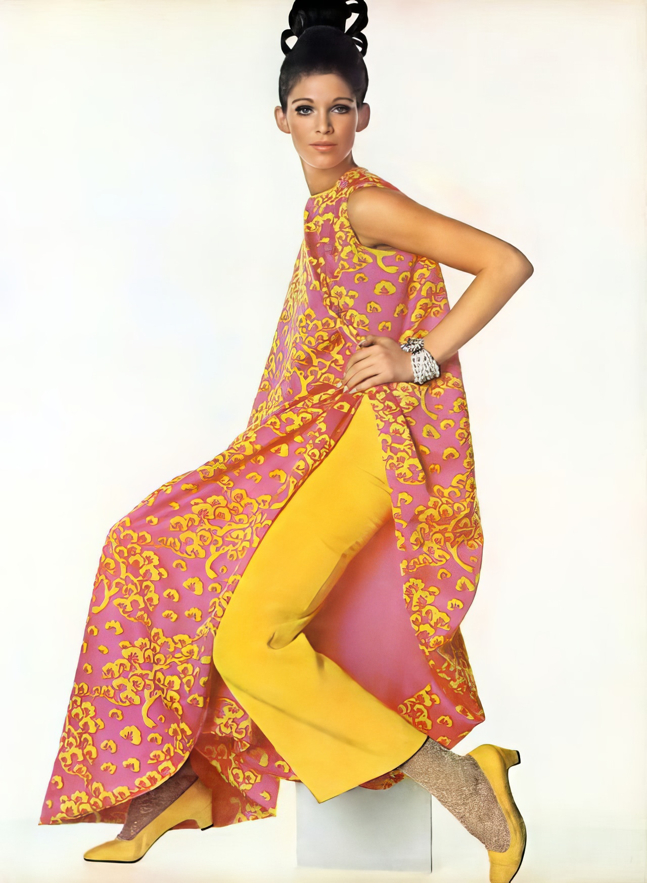 #11 Ann Turkel in a yellow crêpe jumpsuit by Givenchy, 1967.