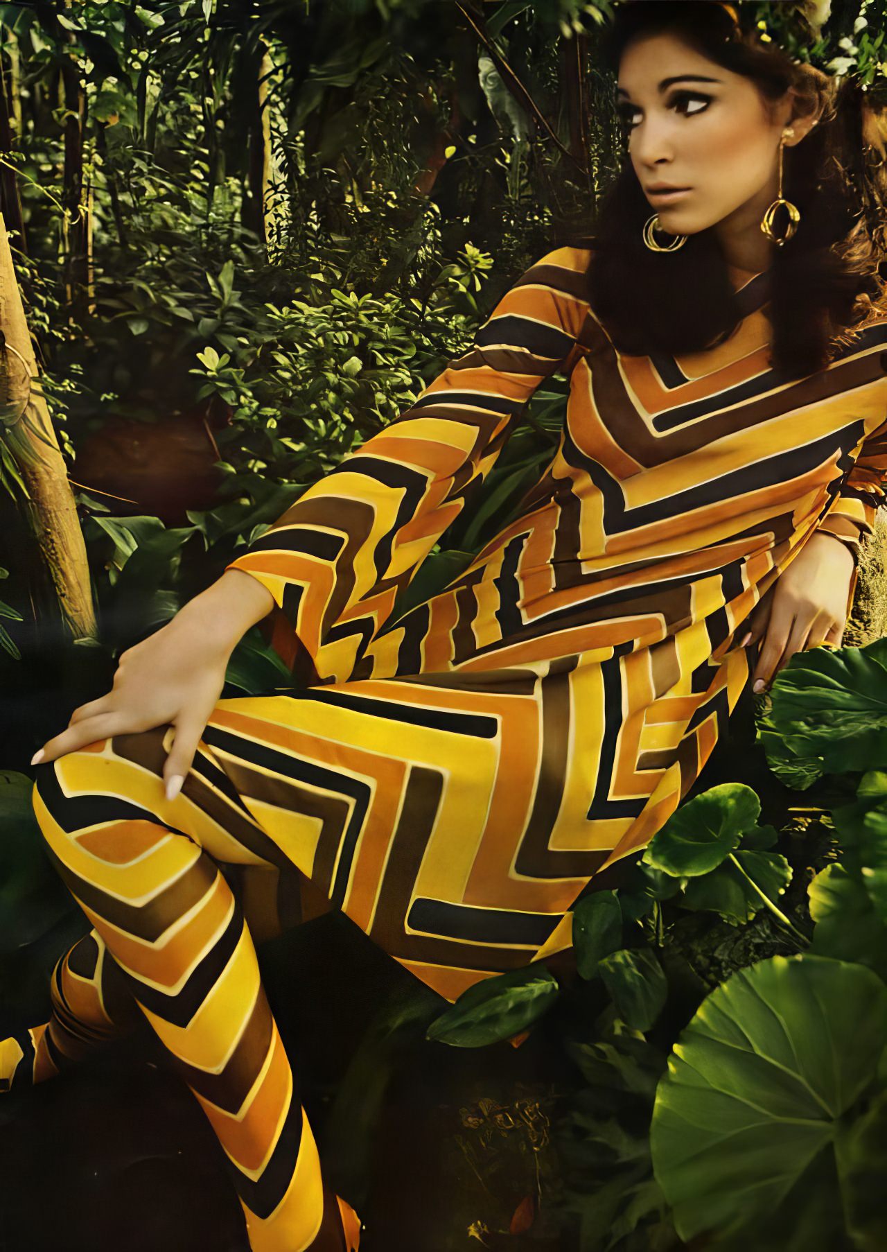 #17 Ann Turkel in a tiger color combination dress by Oscar de la Renta Boutique, 1967.