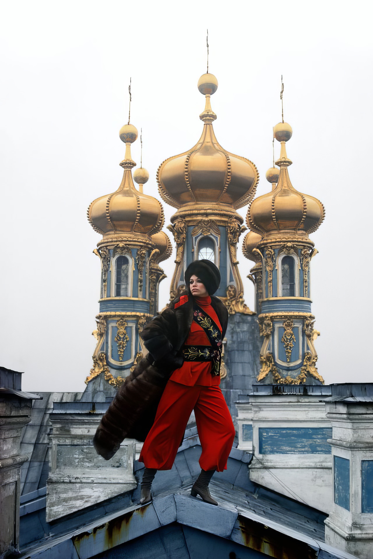 #18 Ann Turkel on the domes of the Catherine Palace in Pushkin, 1967.