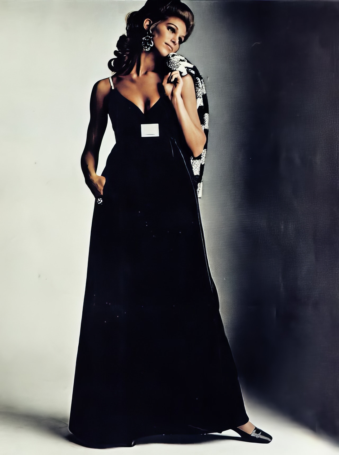 #22 Ann Turkel in a deep plush cotton evening dress by Murray Nieman for Hannah Troy, 1968.