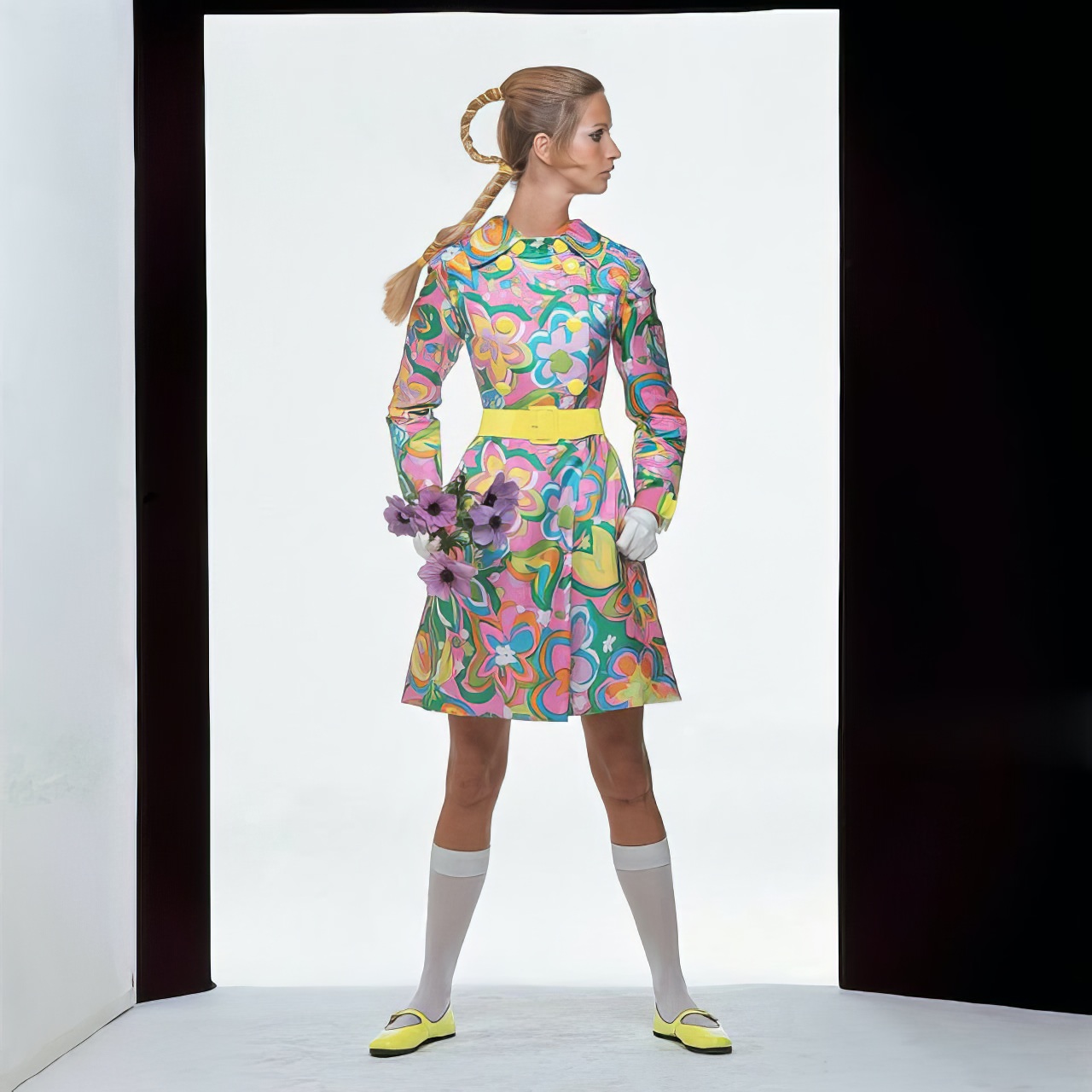 #25 Ann Turkel wearing a print dress by Originala, January 1968.