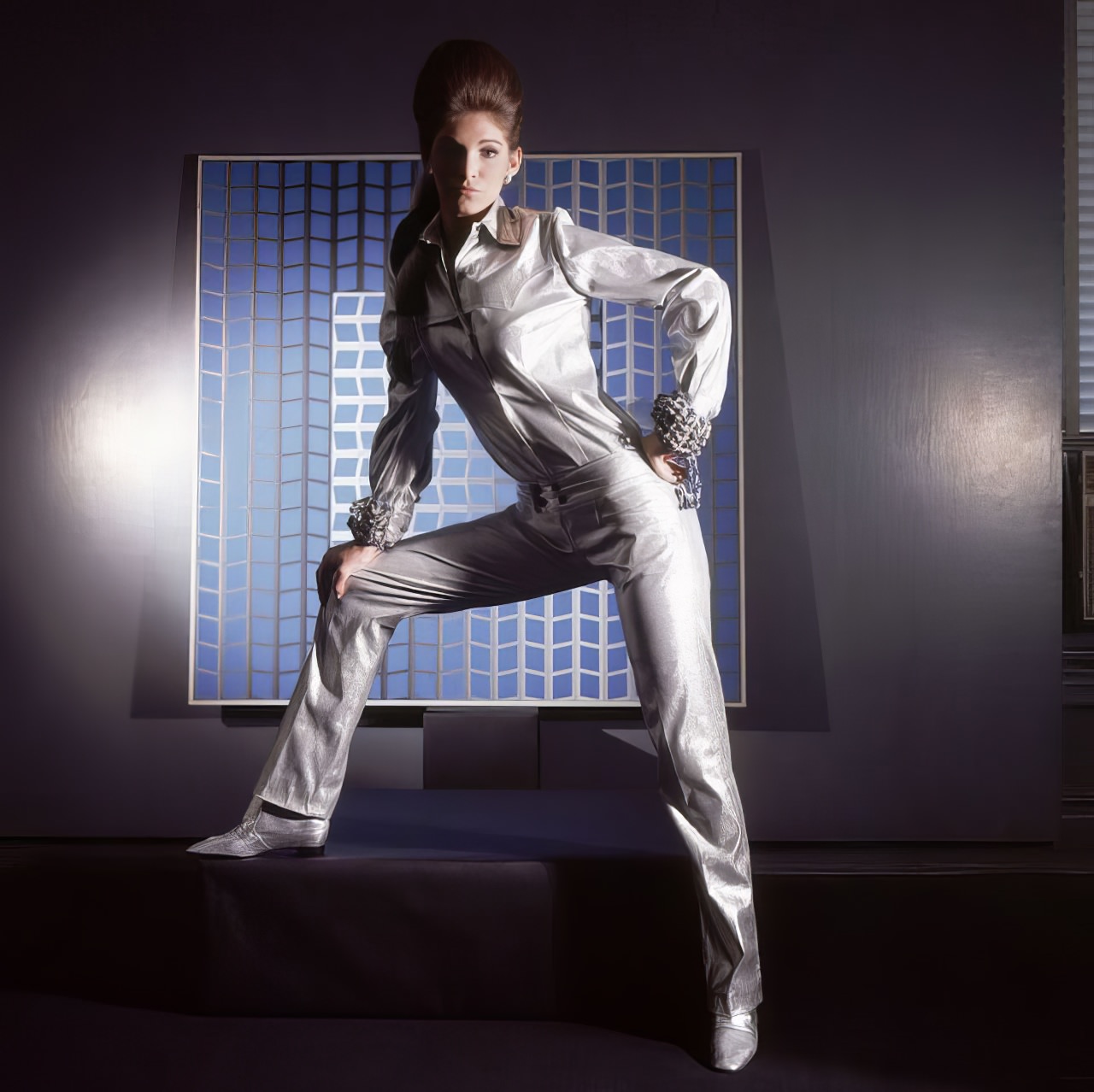 #4 Ann Turkel in silvered stretch jeans and a shirt by Lynn Stuart, 1966.