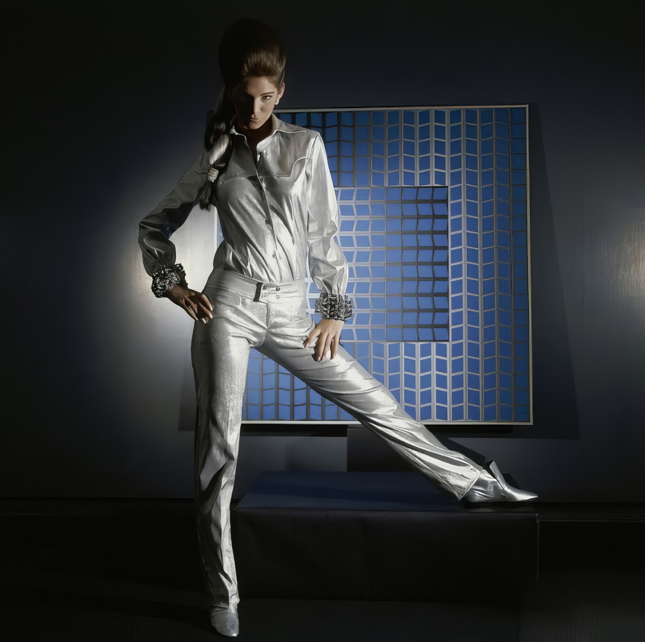 #5 Ann Turkel in silvered stretch jeans and a shirt by Lynn Stuart, 1966.