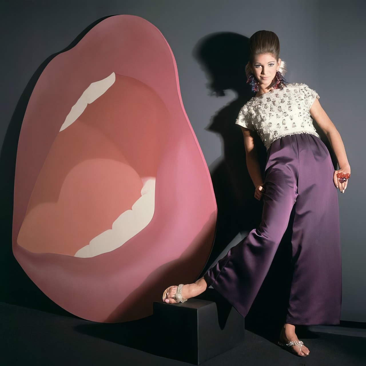 #6 Ann Turkel wore dinner pajamas by Dominic for Matty Talmack, 1966.