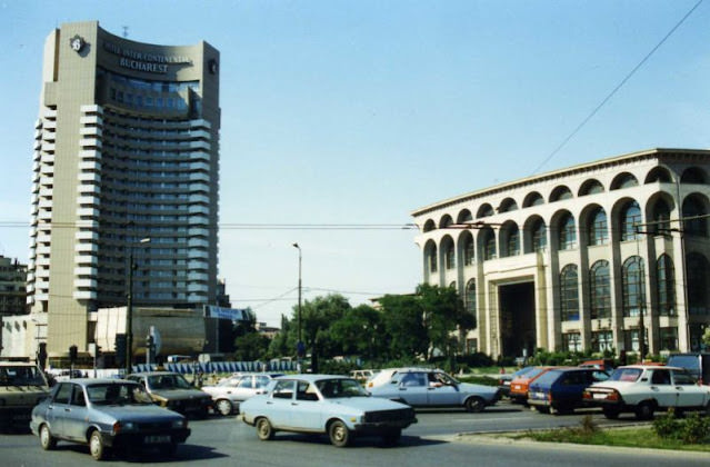 #30 The Hotel Intercontinental with Dacia cars in Bucharest, 1990s.