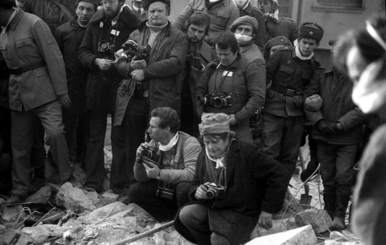 #29 Journalists and photographer Aurel Mihailopol after the deadly earthquake in Bucharest, Romania, March 1977.