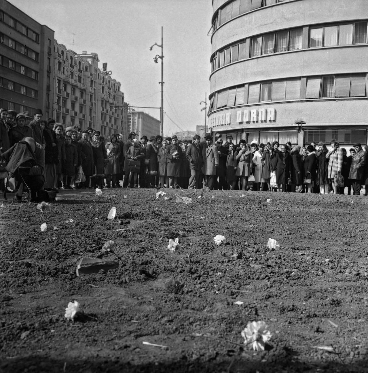 #32 Flowers in memory of the earthquake victims in Bucharest, Romania, March 1977.