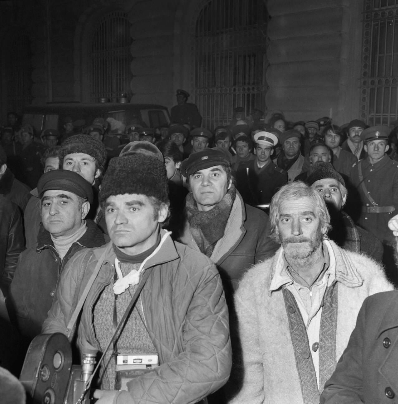 #38 Crowd in Bucharest at night after the deadly earthquake, March 1977.