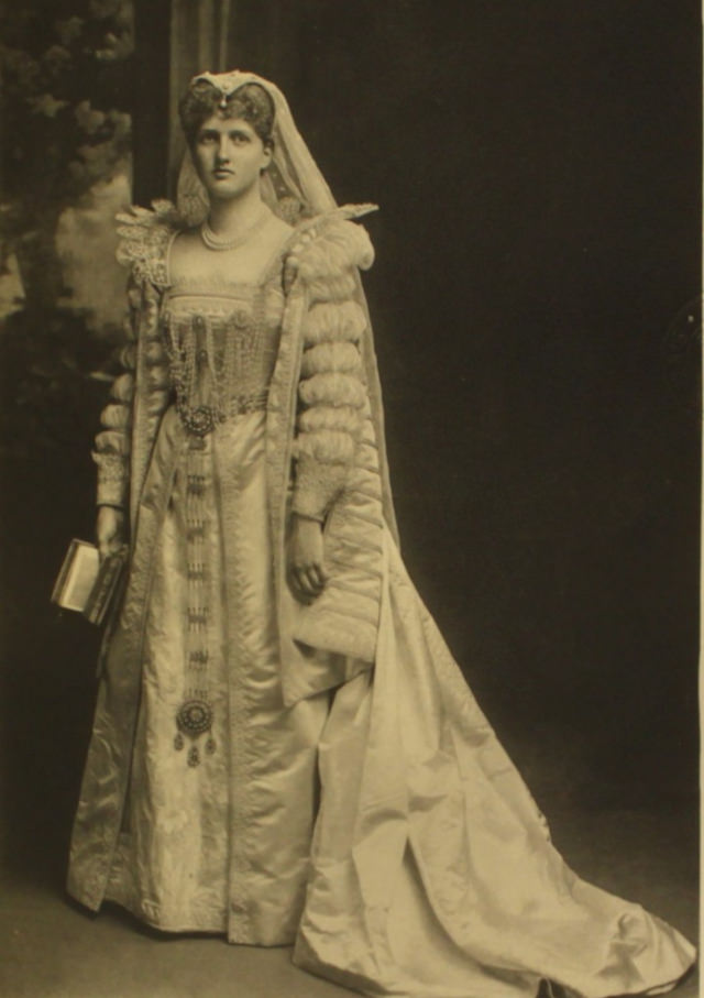 #5 Lady Katharine Scott as Mary Queen of Scots, with the look of a martyred saint in a religious painting.
