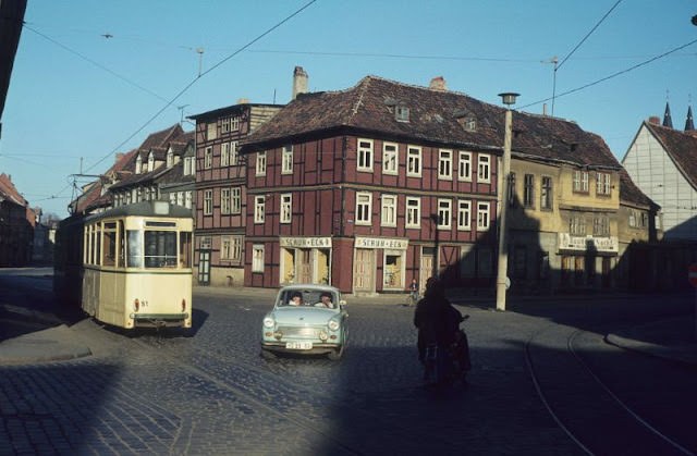 #18 Halberstadt. Trabi and tram, 1980