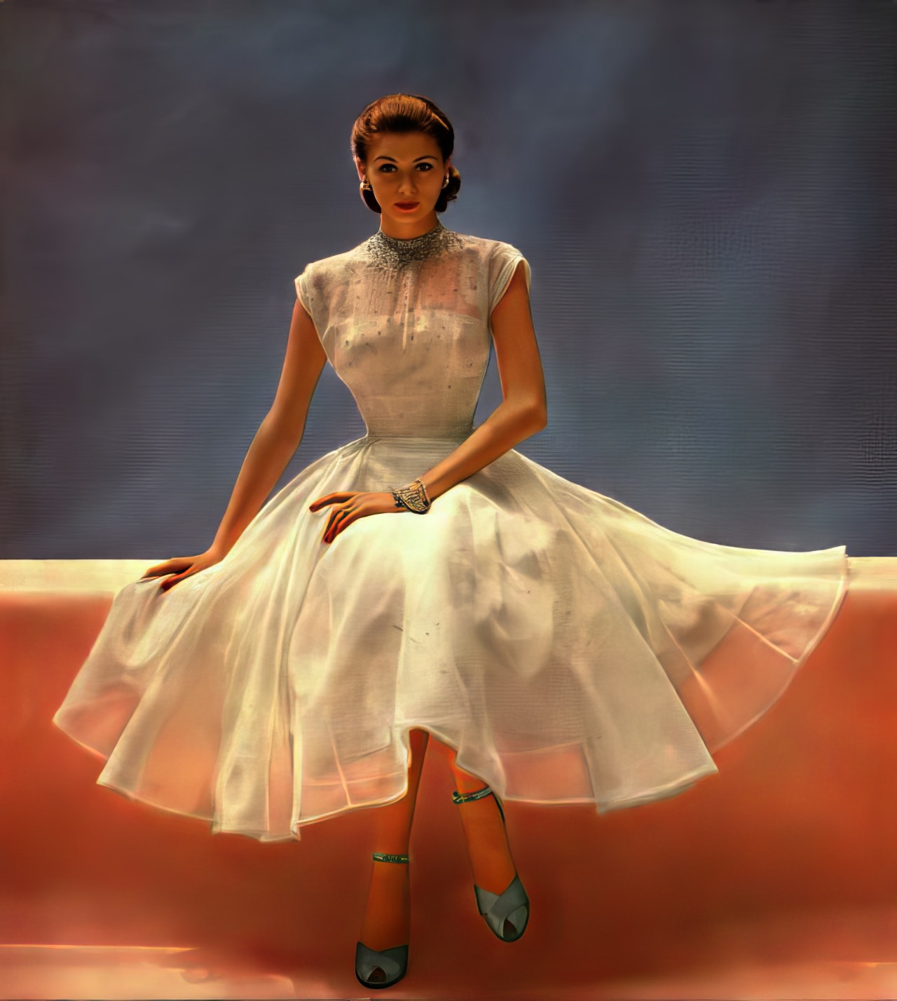 #10 Suzy Parker in an Enka rayon organza dress by Filcol, Harper’s Bazaar, November 1951.