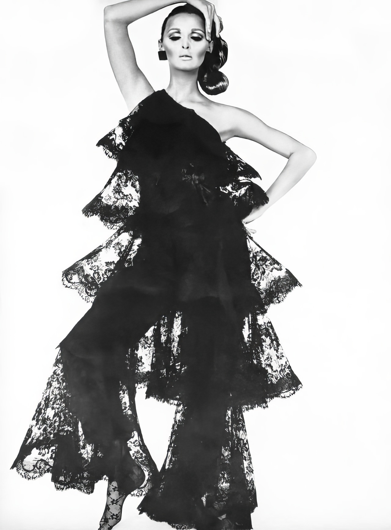 #17 Samantha Jones in black lace pyjamas by Donald Brooks, Vogue, September 1, 1967.