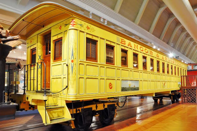 #4 Bangor & Aroostook railroad coach no.6 replica. Coach was built in 1925-28 to replicate a Bangor and Aroostook Railroad coach from the 1855 to 1965 era. Bangor & Aroostook was a railway in the state of Maine