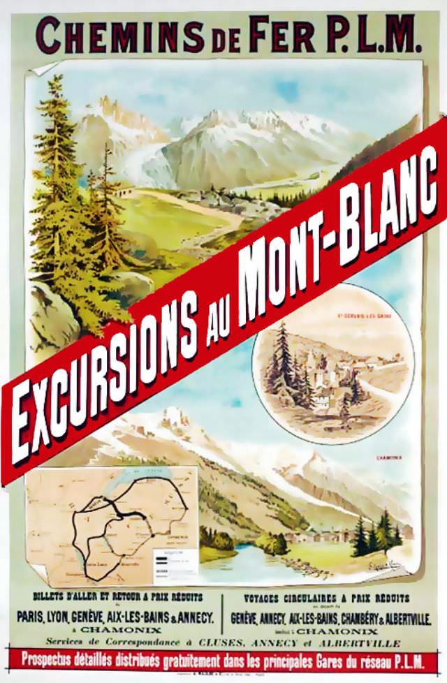 #22 Excursions au Mont-Blanc, Chemins de Fer P.L.M., circa 1890s