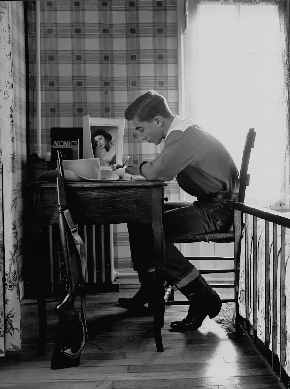 #8 Texas look is preserved by homesick 16-year-old Earl Nesbitt of Wichita Falls, whose jeans and boots are standard apparel, whether he is in class or at home studying.