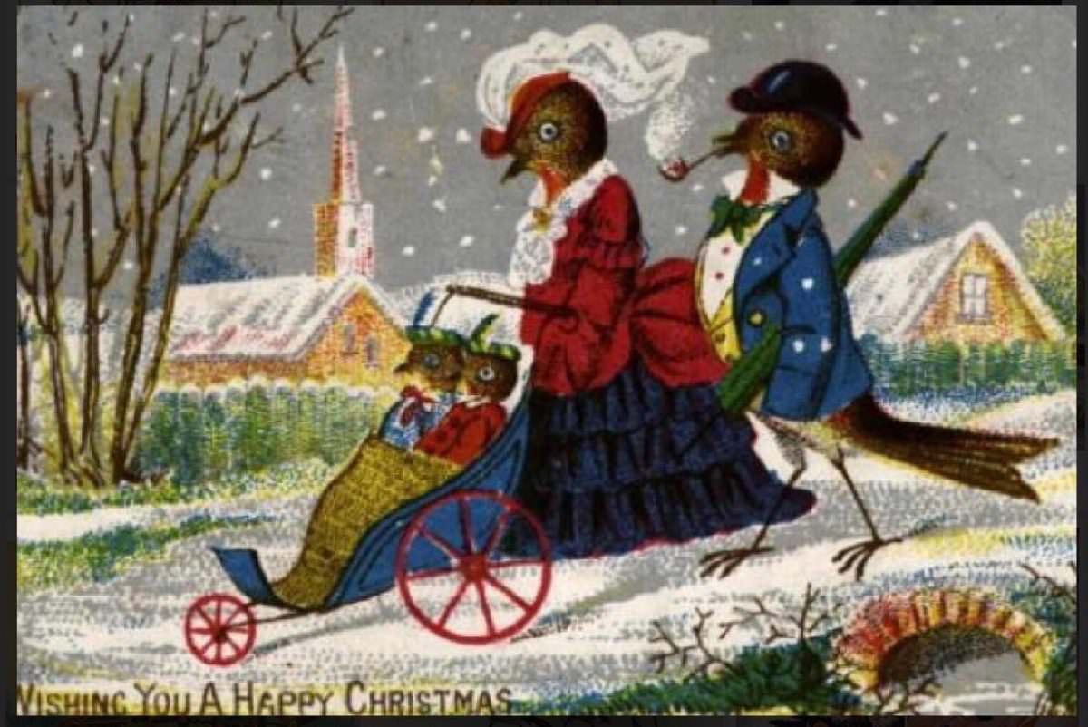 Hilariously Bizarre Christmas Cards from the Victorian Era featuring Animals Artworks