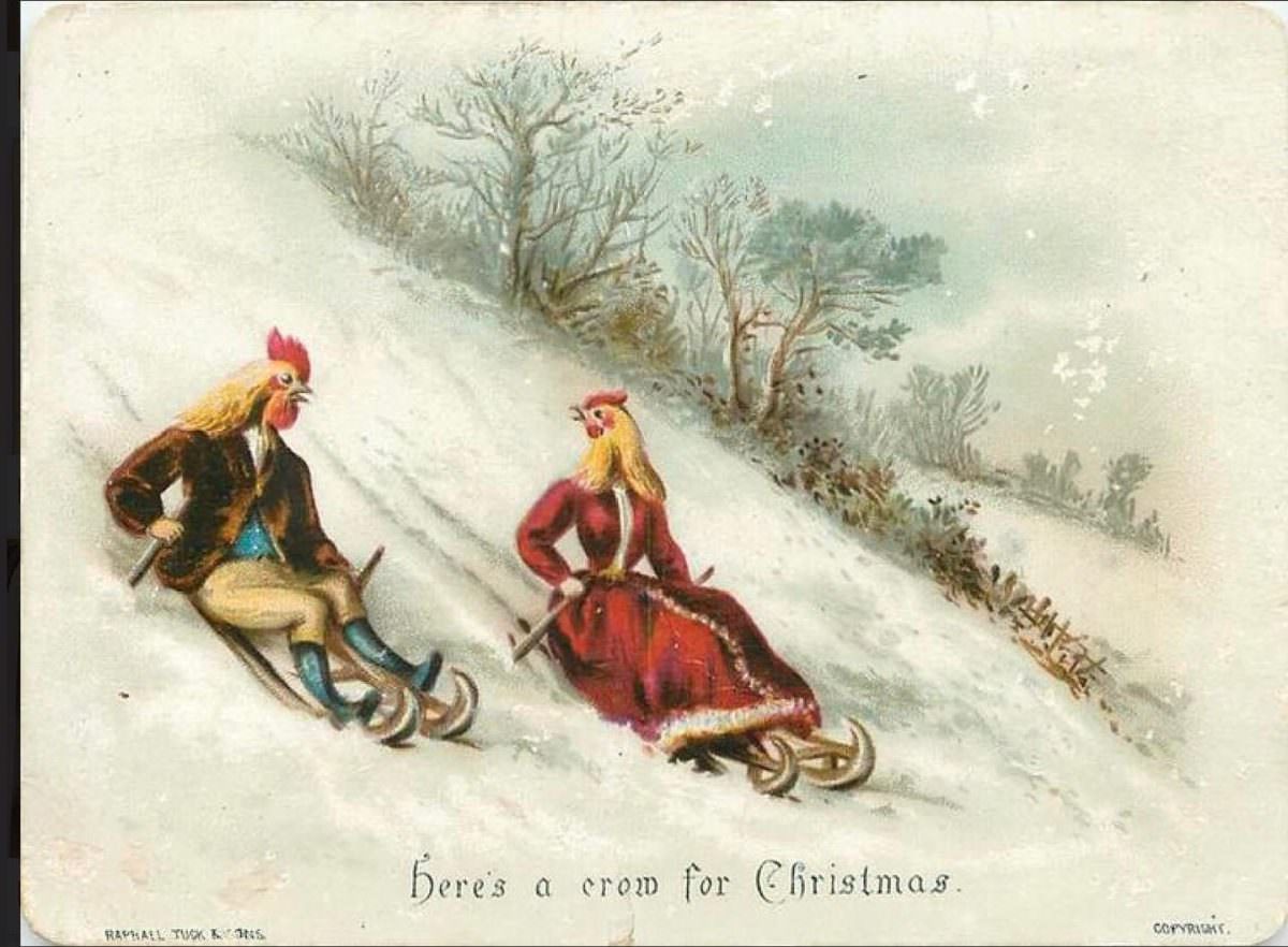 Hilariously Bizarre Christmas Cards from the Victorian Era featuring Animals Artworks