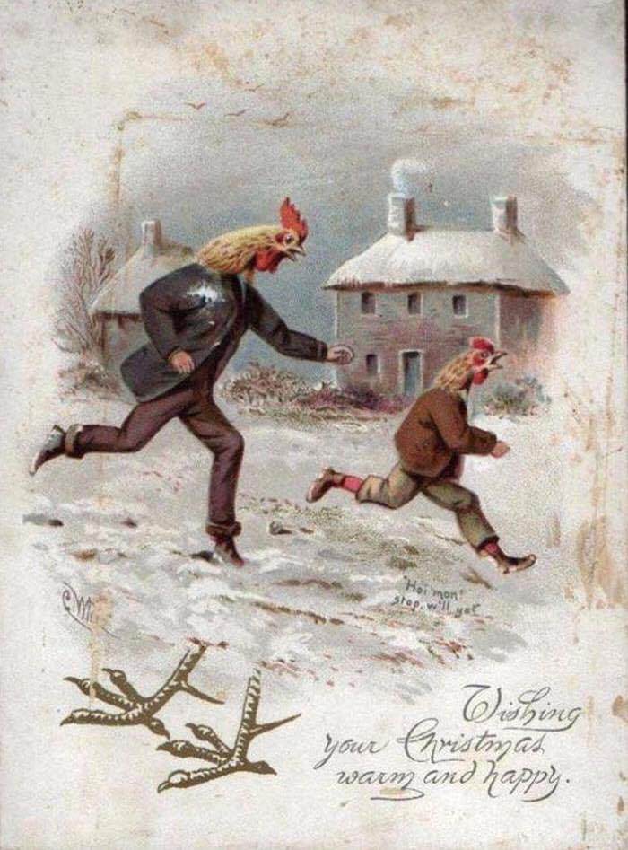 Hilariously Bizarre Christmas Cards from the Victorian Era featuring Animals Artworks