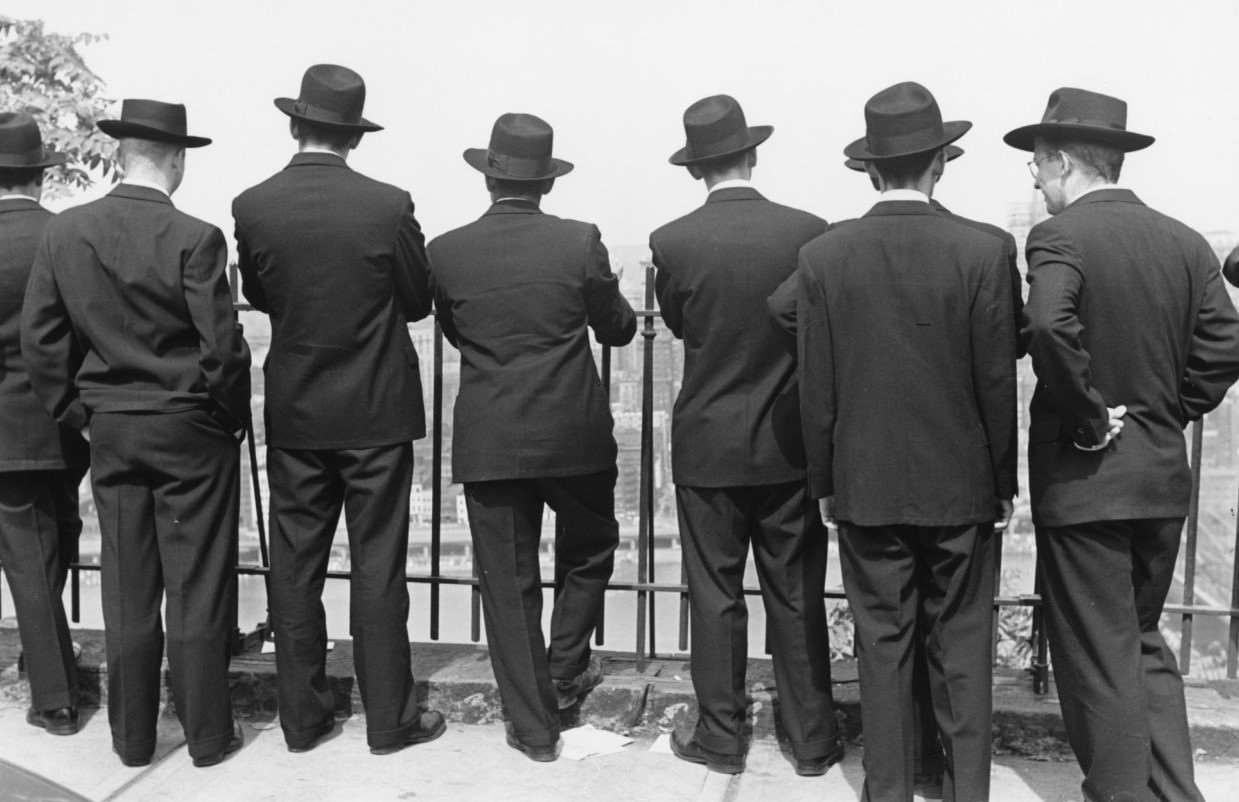 #5 Student priests view city from top of Monongahela Incline. Pittsburgh, Pennsylvania, 1951