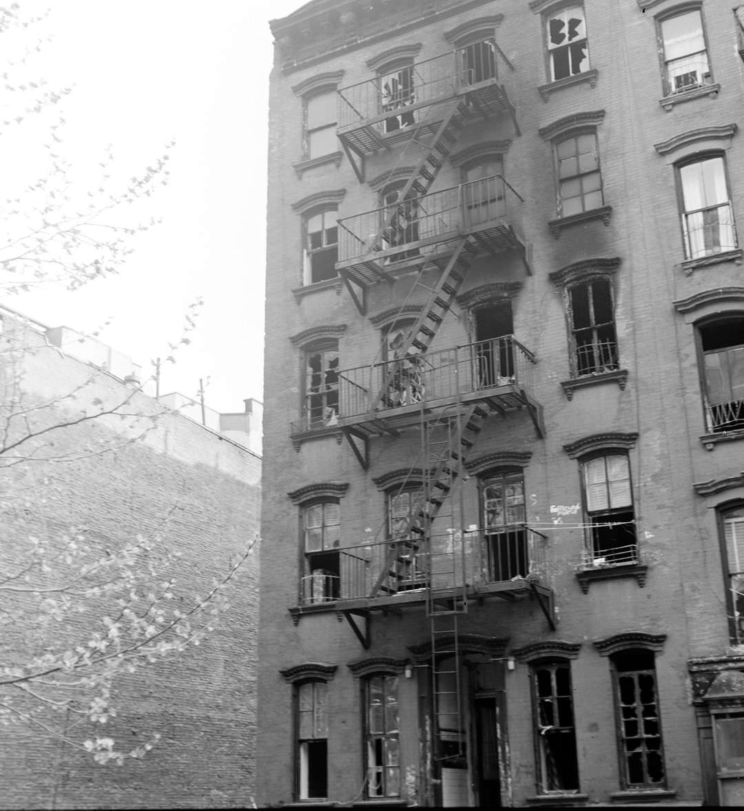 #22 74 East 3rd Street after the fire, April 1976.