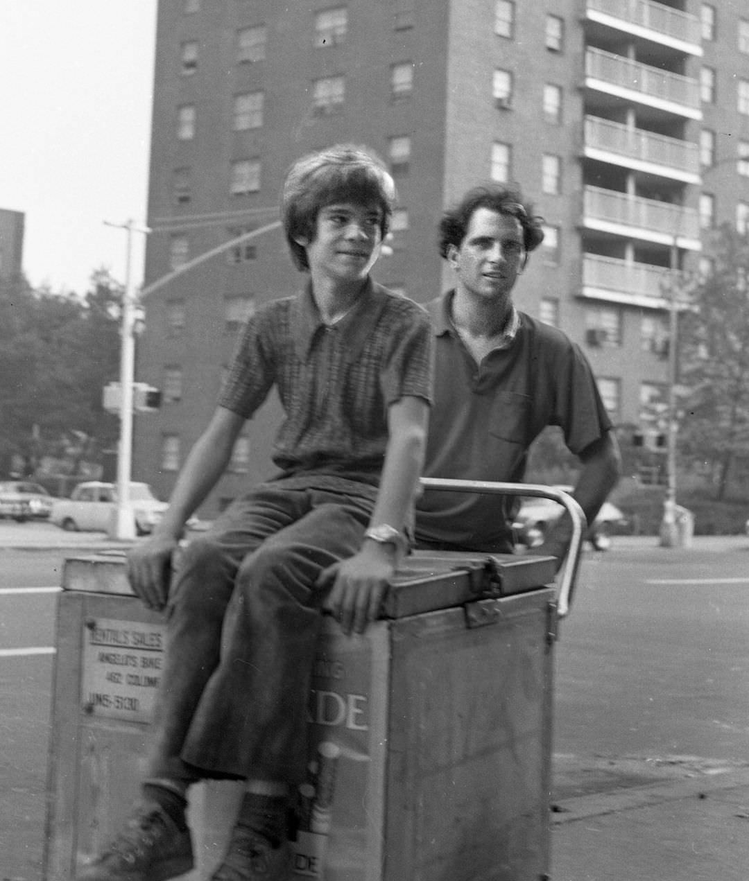 #19 Fernando and Rich on a cart bike, 1975.