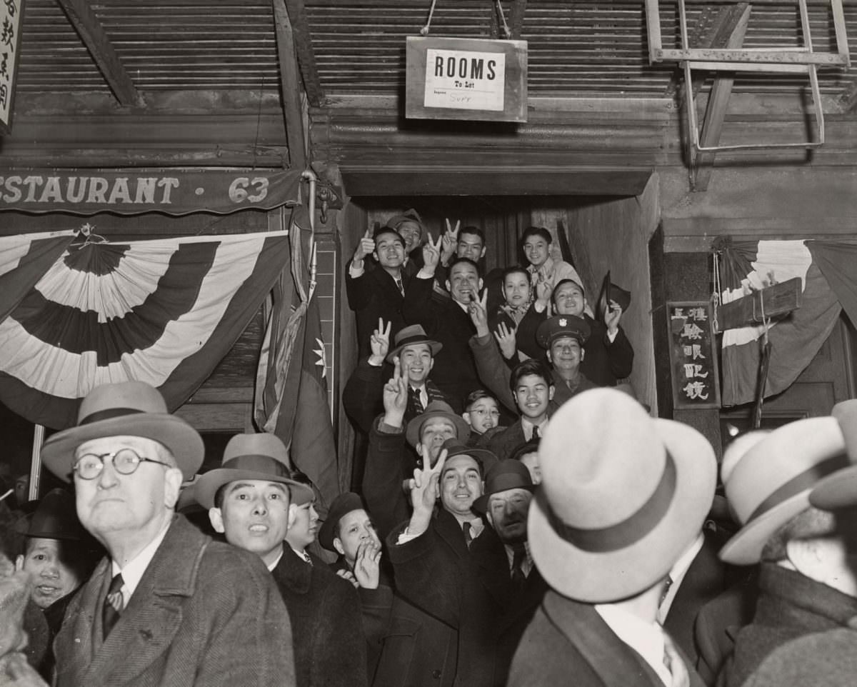 #32 Victory in Europe day celebrated in Chinatown, 1945.