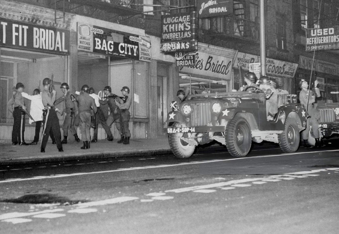 #43 Newark Police and National Guardsmen search for looting suspects outside stores