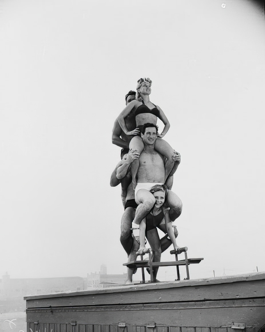 April Atkins: 12-Year-Old Strong Girl at Muscle Beach Who Could Carry Five People, 1954 Sports