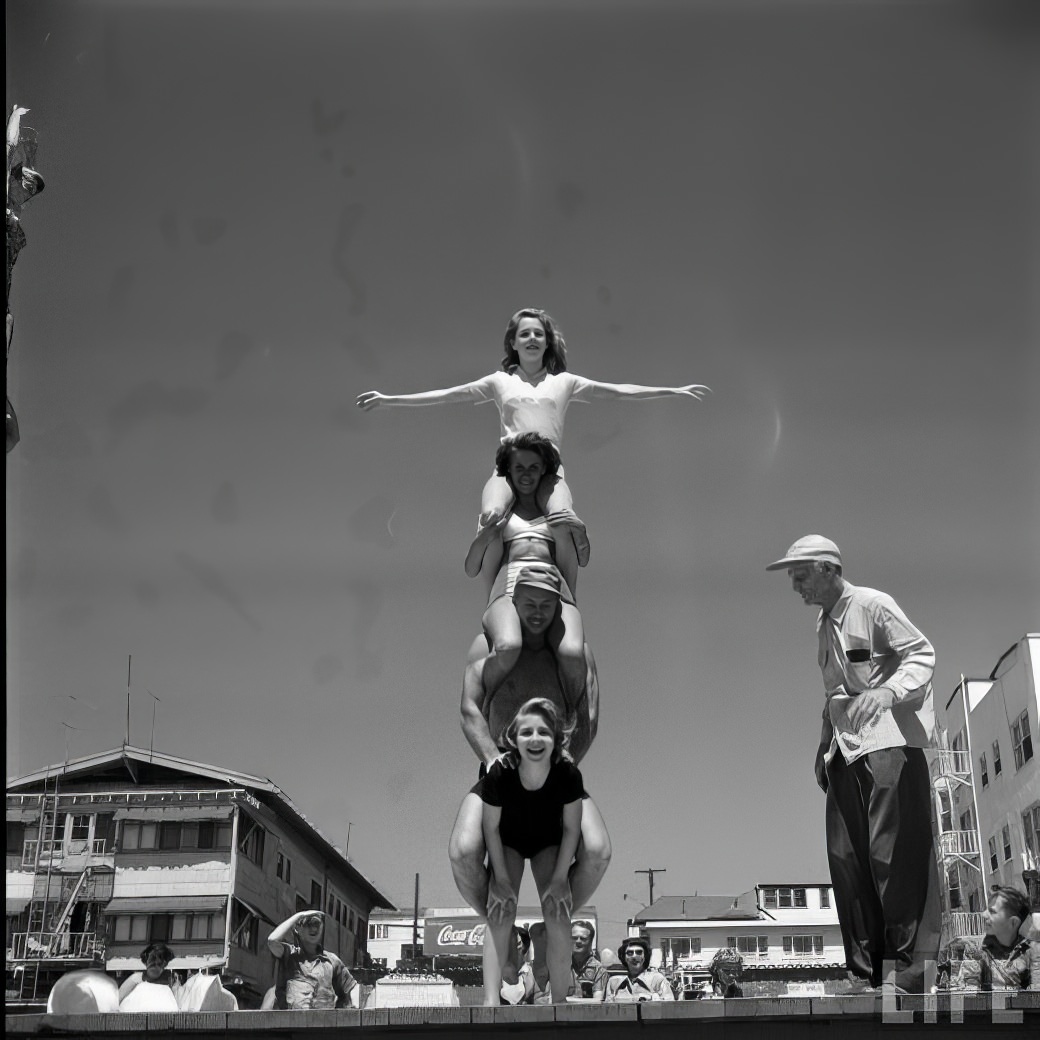 April Atkins: 12-Year-Old Strong Girl at Muscle Beach Who Could Carry Five People, 1954 Sports