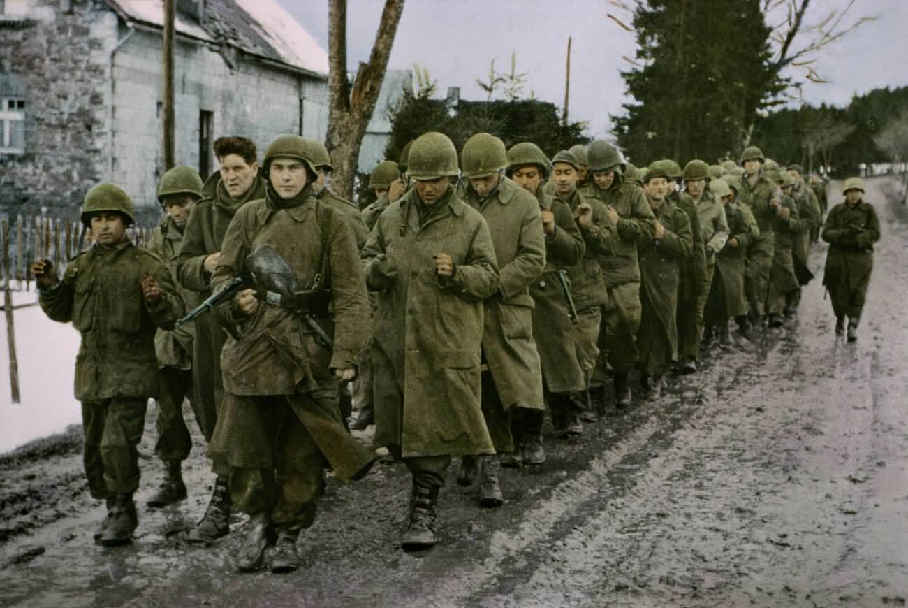 #10 U.S. prisoners of war taken during the Battle of the Bulge, 1945.