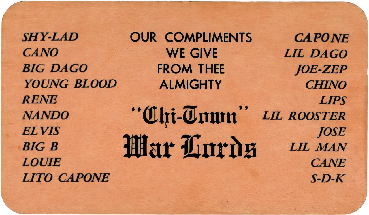 Chicago Street Gangs Actually had Business Cards during the 1970s and 1980s Weird