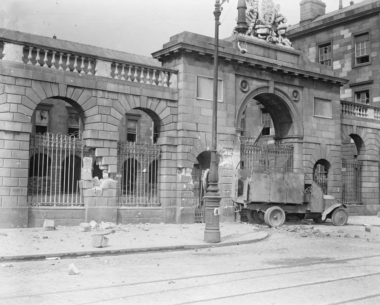 #2 The Four Courts in Dublin showing an armored car used in the attack by the Irish Free State troops, 1922.