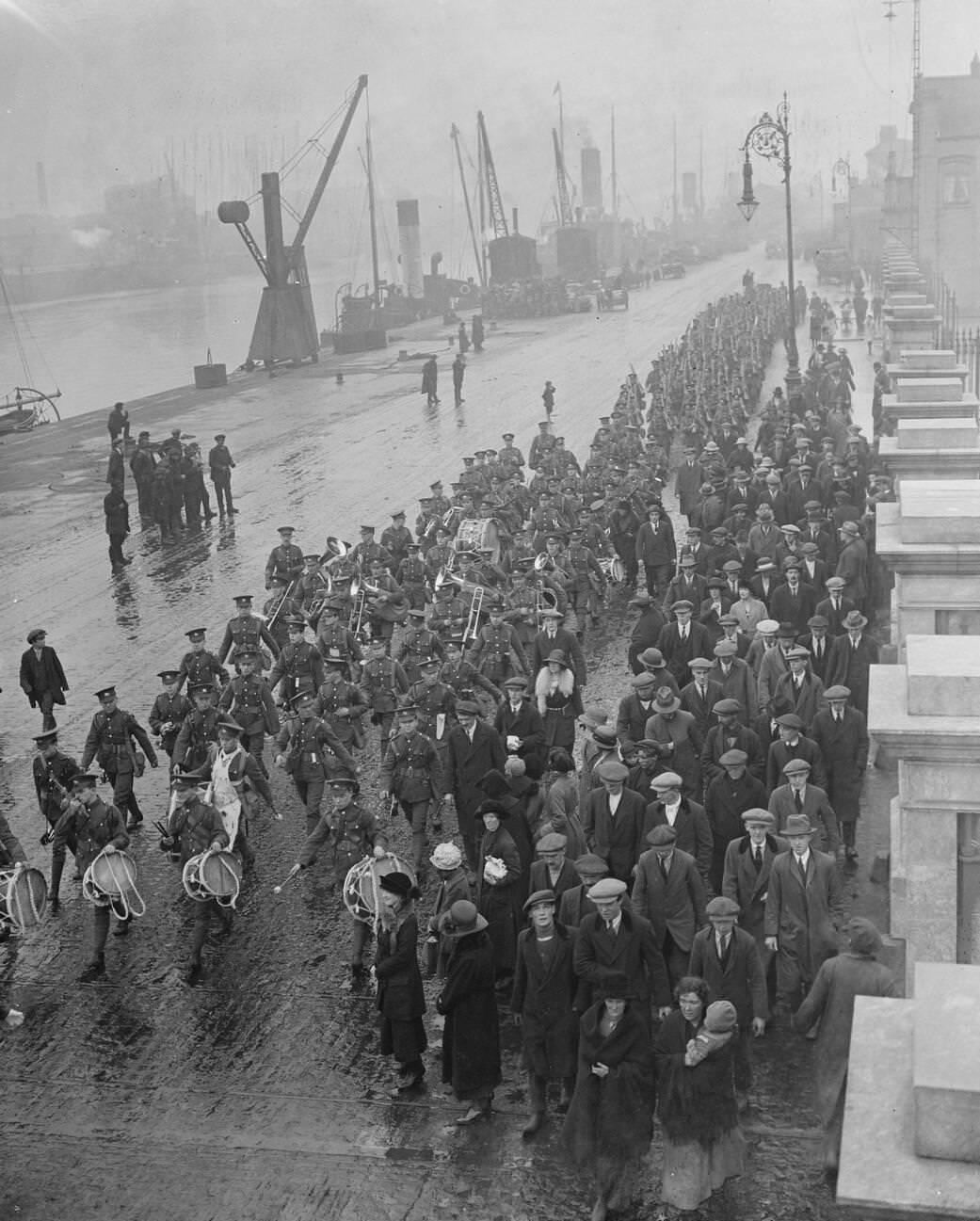 #28 An embarkation scene as British troops evacuate Ireland, 1922.