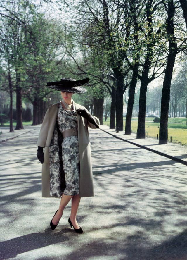 #32 A model is wearing Balmain’s print ensemble from the Spring/Summer collection of 1958.