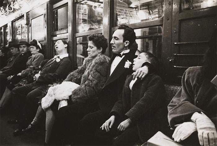 #34 Passengers in a subway car, 1940s.
