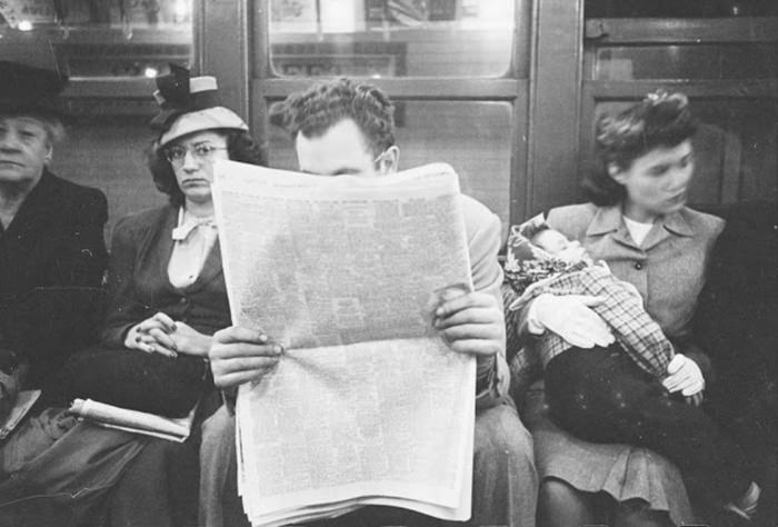 #52 Passengers in a subway car, 1946.