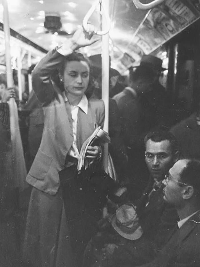 #66 Passengers in a subway car, 1946.